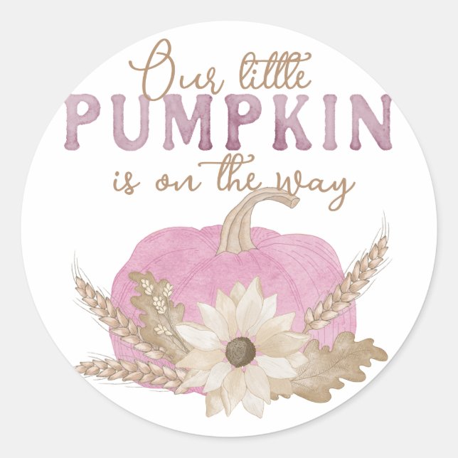 Our Little Pumpkin Pink Baby Shower Sticker (Front)