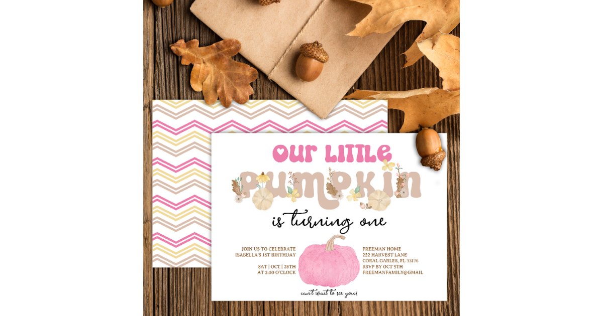 Our Little Pumpkin Pink Birthday Invitation | Zazzle