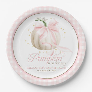 Our Little Pumpkin Pink Gingham Personalised Paper Plates