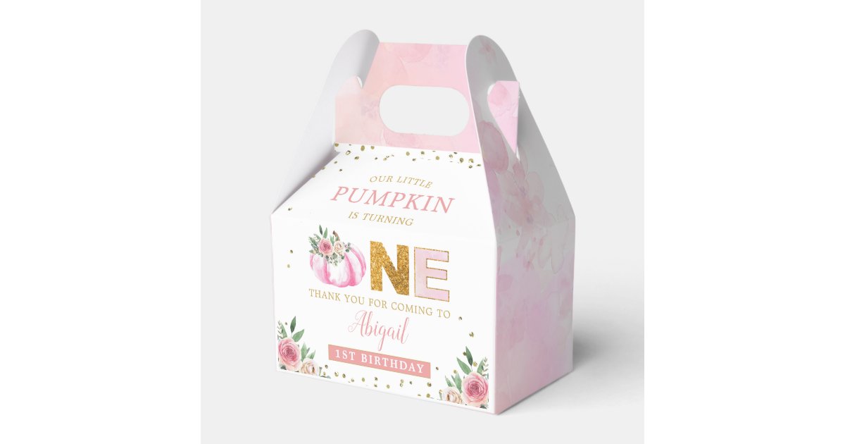Our Little Pumpkin Pink Gold Floral 1st Birthday Favor Boxes | Zazzle