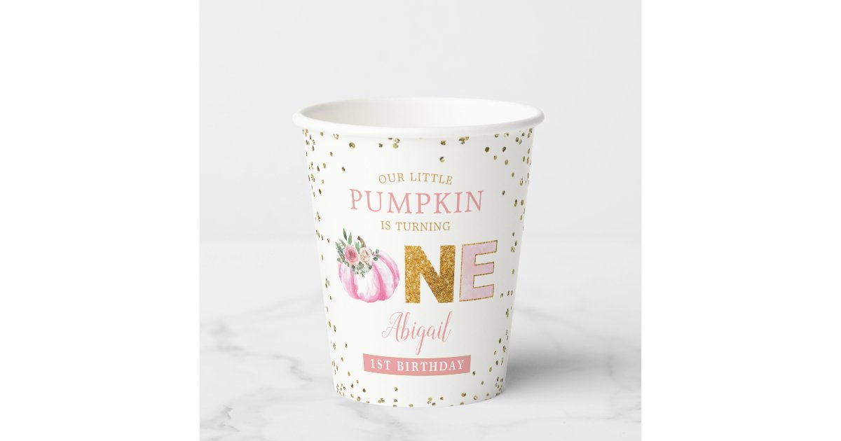 Our Little Pumpkin Pink Gold Floral 1st Birthday Paper Cups | Zazzle