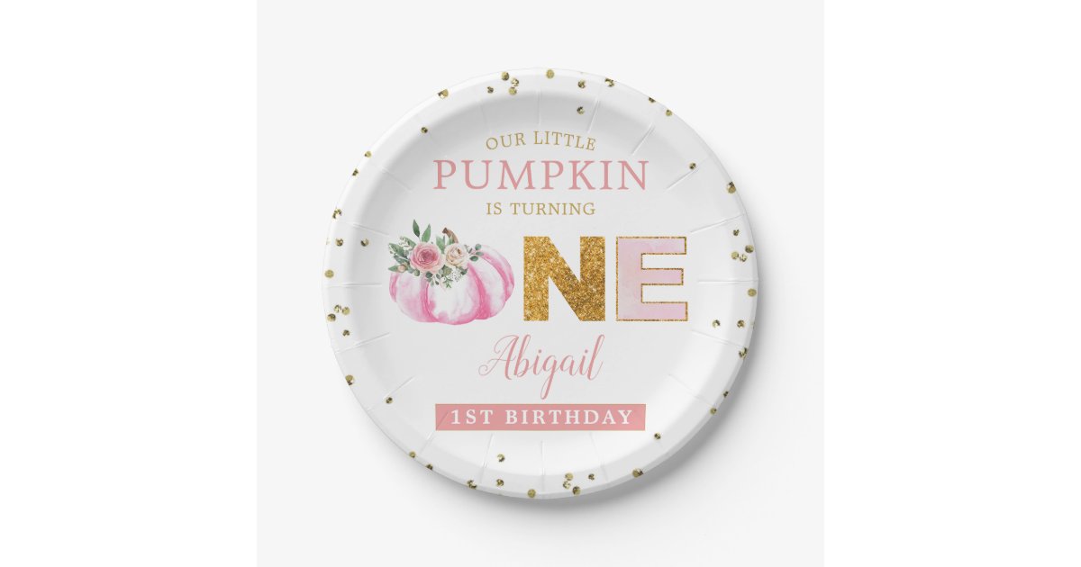 Our Little Pumpkin Pink Gold Floral 1st Birthday Paper Plates | Zazzle