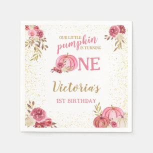 OUR LITTLE PUMPKIN PINK WATERCOLOR 1ST BIRTHDAY NAPKINS
