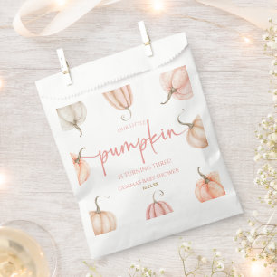 Our Little Pumpkin Pink White Fall Birthday Party Favor Bag