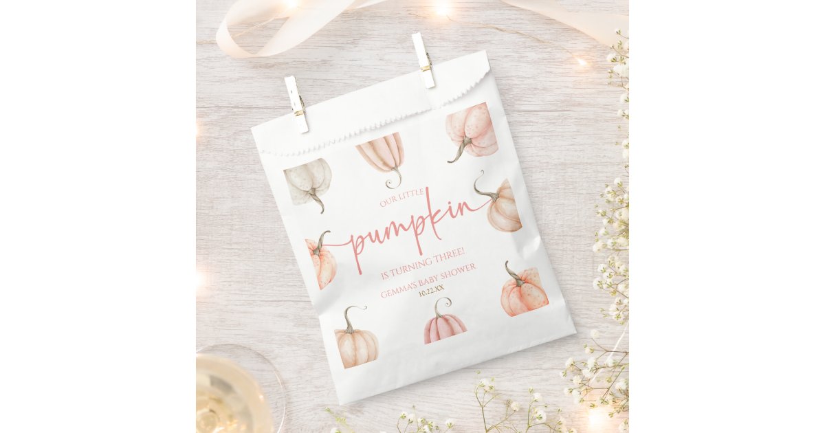 Our Little Pumpkin Pink White Fall Birthday Party Favor Bag | Zazzle