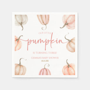 Our Little Pumpkin Pink White Fall Birthday Party Napkins