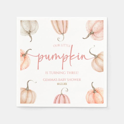 Our Little Pumpkin Pink White Fall Birthday Party Napkins