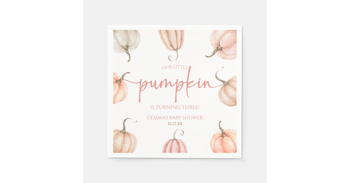 Our Little Pumpkin Pink White Fall Birthday Party Napkins | Zazzle