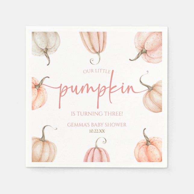 Our Little Pumpkin Pink White Fall Birthday Party Napkins (Front)