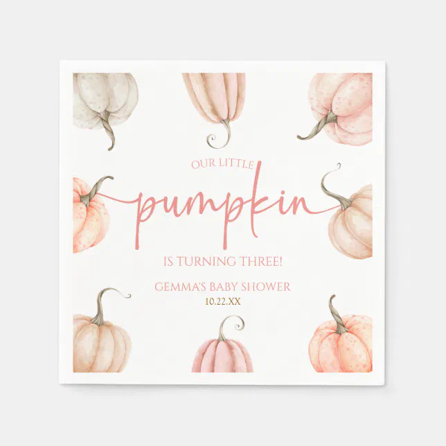 Our Little Pumpkin Pink White Fall Birthday Party Napkins | Zazzle