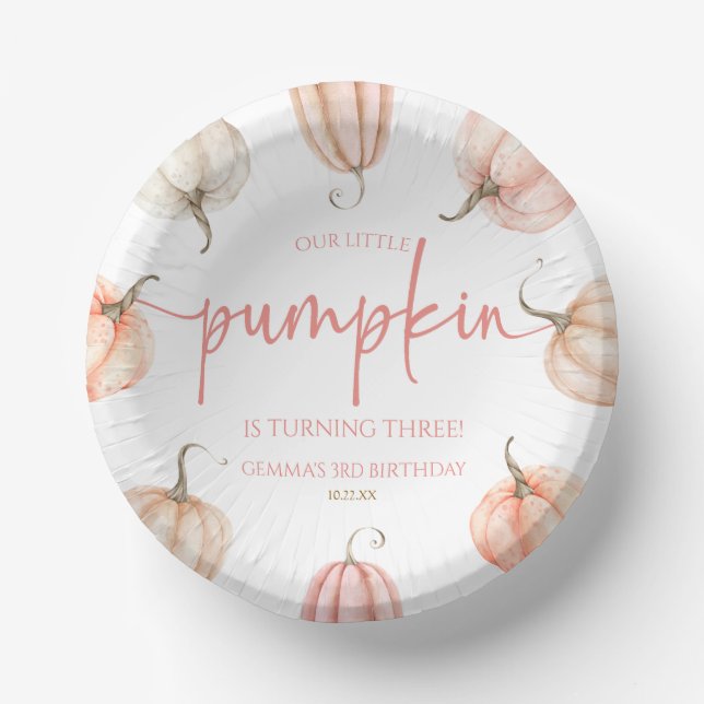 Our Little Pumpkin Pink White Fall Birthday Party Paper Bowls (Front)