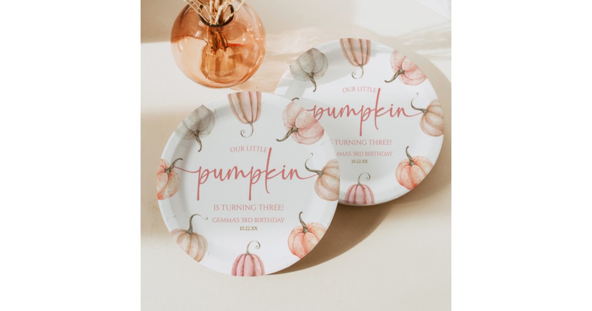 Our Little Pumpkin Pink White Fall Birthday Party Paper Plates | Zazzle