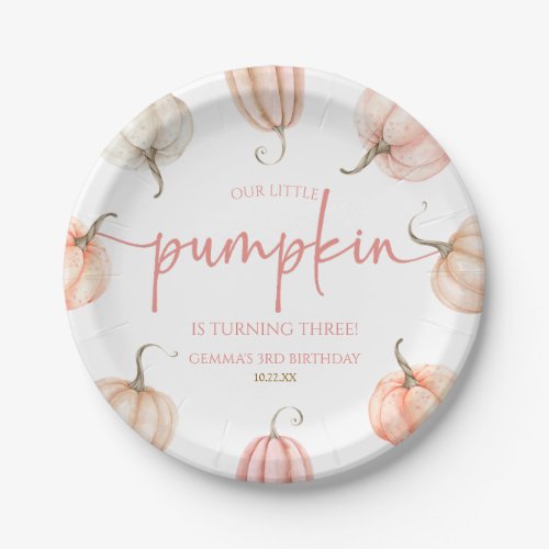 Our Little Pumpkin Pink White Fall Birthday Party Paper Plates