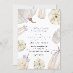 Our Little Pumpkin Purple Bow Rustic Baby Shower Invitation