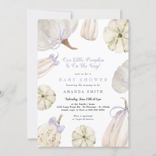 Our Little Pumpkin Purple Bow Rustic Baby Shower Invitation