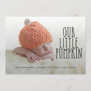 Our Little Pumpkin Soft Black Birth Announcement by PinkMoonPaperie at Zazzle
