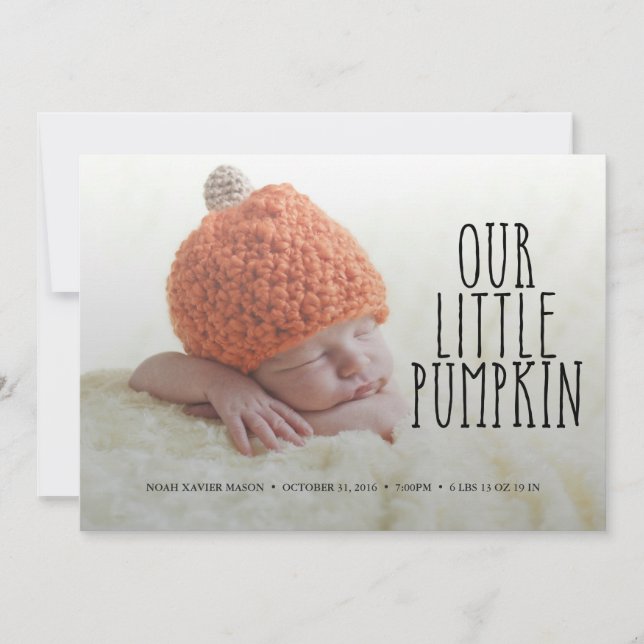 Our Little Pumpkin Soft Black Birth Announcement (Front)
