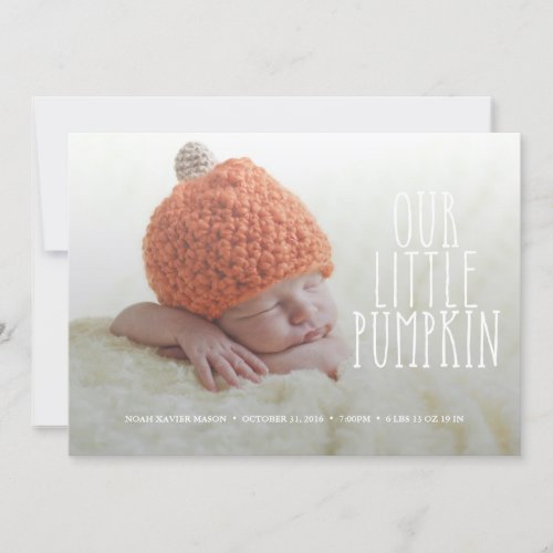 Our Little Pumpkin Soft White Birth Announcement
