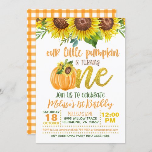 Our Little Pumpkin Sunflower is turning ONE  Invitation