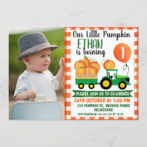 Our Little Pumpkin Tractor 1st Birthday Invitation