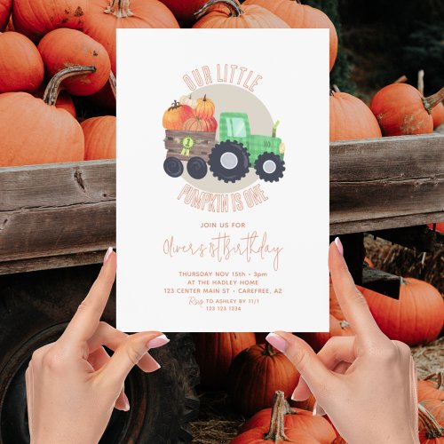 Our Little Pumpkin Tractor 1st Birthday Invitation