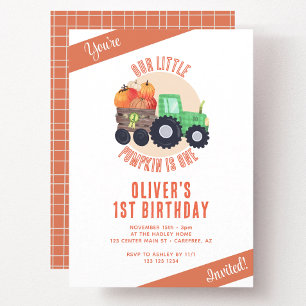 Our Little Pumpkin Tractor 1st Birthday Invitation