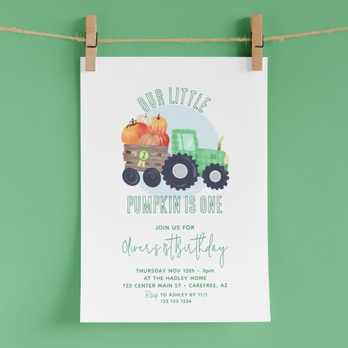 Our Little Pumpkin Tractor Boy 1st Birthday Invitation