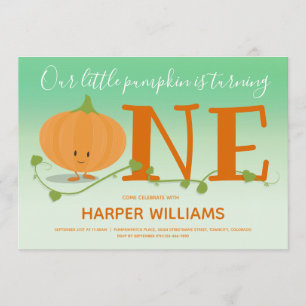 Our Little Pumpkin Turning One 1st Birthday Green Invitation