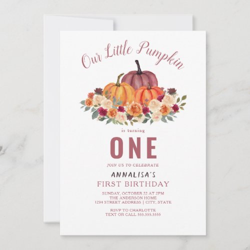 Our Little Pumpkin Turning One First Birthday Invitation