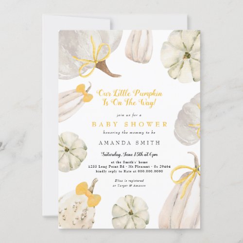 Our Little Pumpkin Yellow Bow Rustic Baby Shower Invitation