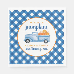 Our Little Pumpkins blue truck twin 1st birthday Napkins