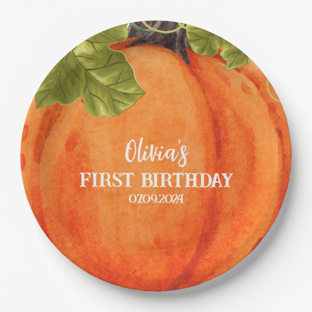 Our little pumpkins First birthday Pumpkins Paper Plates (Front)