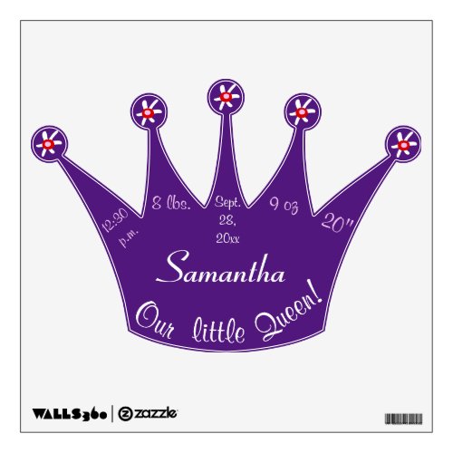Our Little Queen Purple Baby Girl Birth Stats Wall Sticker