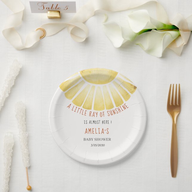 Our Little Ray of Sunshine Baby Shower Invitation Paper Plates (Wedding)