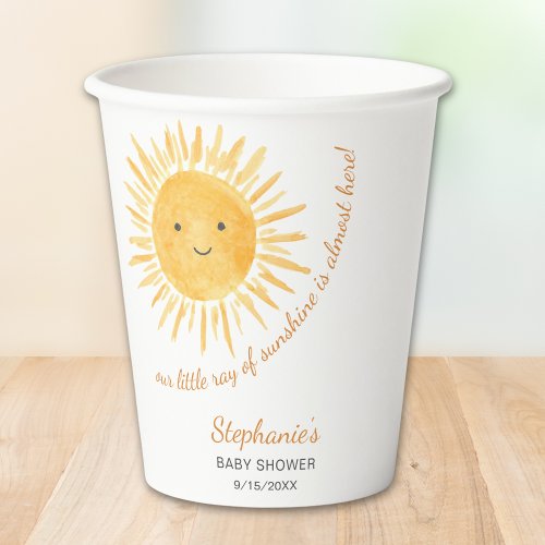 Our Little Ray Of Sunshine Baby Shower Paper Cups