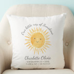 Our Little Ray Of Sunshine Birth Stats Throw Pillow<br><div class="desc">This cute baby pillow features a yellow smiling sun and says "A Little Ray Of Sunshine" in stylisg script typography.
Easily customizable with the baby's name and birth stats. It makes a great gift for a baby's nursery.
Original Watercolor © Michele Davies.</div>