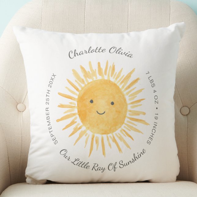 Our Little Ray Of Sunshine Birth Stats  Throw Pillow (Creator Uploaded)