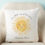 Our Little Ray Of Sunshine Personalized  Throw Pillow<br><div class="desc">This cute baby pillow features a yellow smiling sun and the text "Our Little Ray Of Sunshine" in stylish script typography.
Easily customizable it makes a great gift for a baby's nursery.
Original Watercolor © Michele Davies.</div>