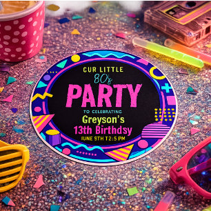 our little Retro Neon 80's Birthday Party Classic Round Sticker