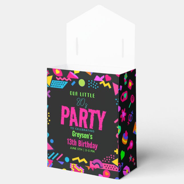 our little Retro Neon 80's Birthday Party Favor Boxes (Opened)