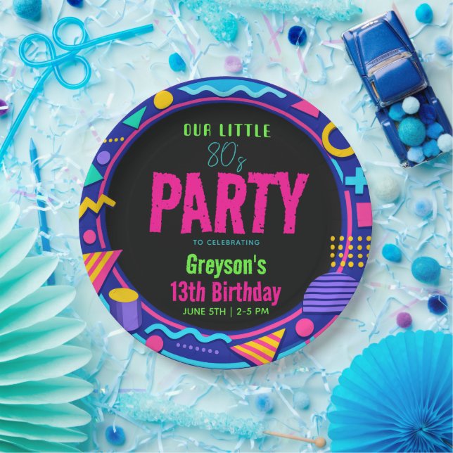 our little Retro Neon 80's Birthday Party Paper Plates (Party)