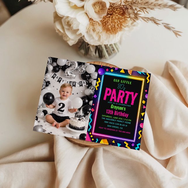our little Retro Neon 80's Birthday Party photo Invitation (our little Retro Neon 80's Birthday Party photo Invitation
#RetroBirthdayParty #80sBirthday #Neon)