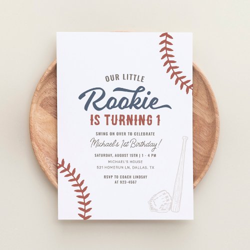 Our Little Rookie Baseball 1st Birthday Invitation