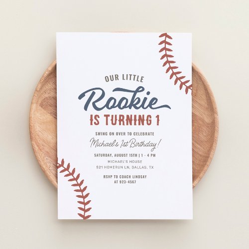 Our Little Rookie Baseball 1st Birthday Invitation
