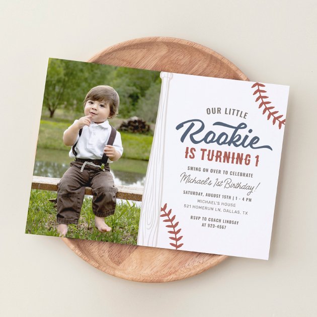 Our Little Rookie Baseball 1st Birthday Photo Invitation Zazzle Our Little Rookie Baseball 1st Birthday Photo Invitation R Vs2qvb 630 