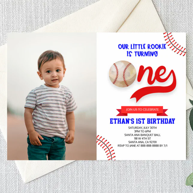 Our Little Rookie Baseball One 1st Birthday Party Invitation 