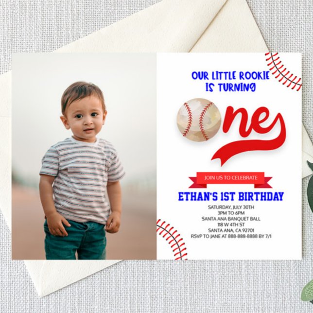 Our Little Rookie Baseball ONE 1st Birthday Party  Invitation (Creator Uploaded)