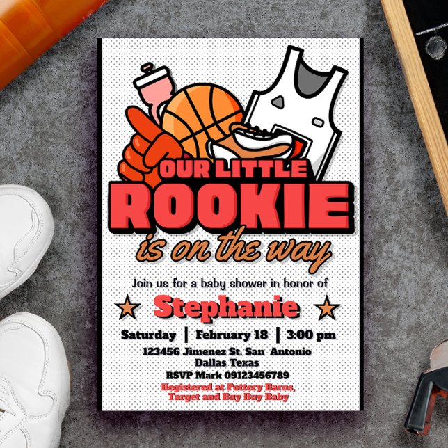 Our Little Rookie is on the Way Invitation (Our Little Rookie is on the Way Invitation - Basketball Baby Shower Invitation)