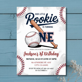 Our Little Rookie is Turning One Baseball Birthday Invitation