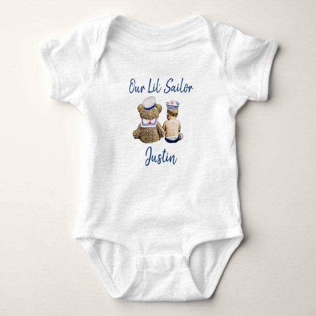 Our Little Sailor Personalized Baby Boy Baby Bodysuit (Front)